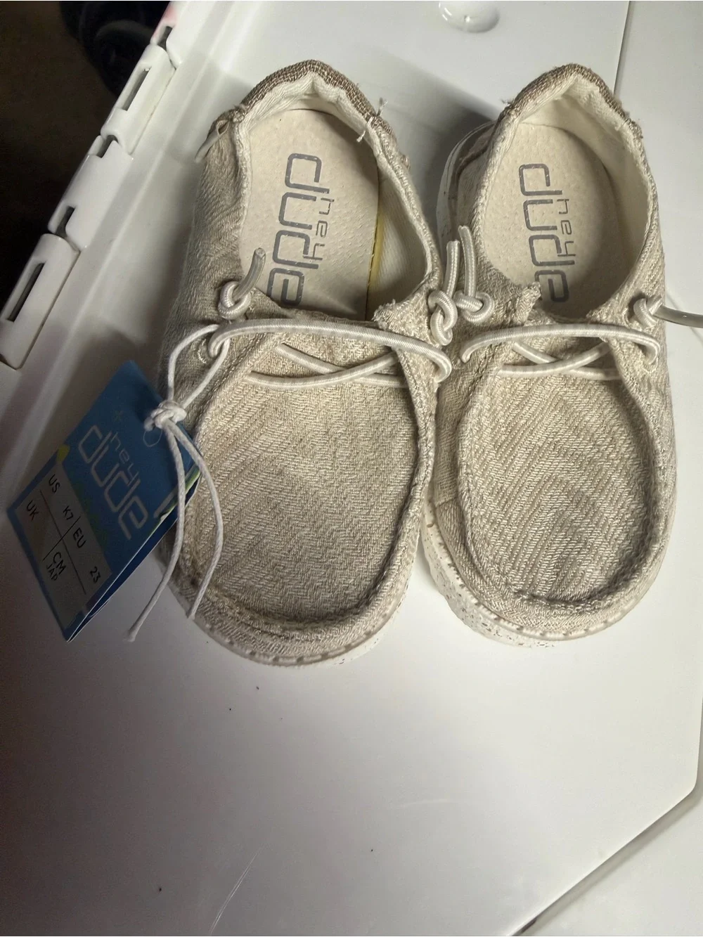 Hey Dude Kids Beige Canvas Slip-On Sneakers